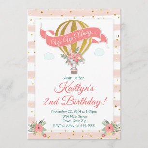 Hot Air Balloon Birthday Invitation, Up Up & Away Invitation
