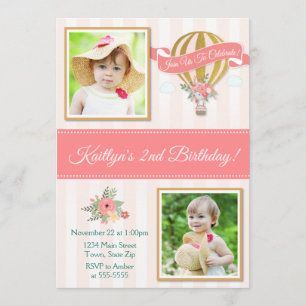 Hot Air Balloon Birthday Invitation, Up Up & Away Invitation