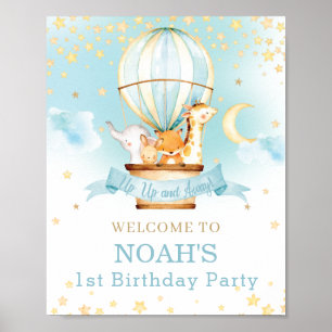 Hot Air Balloon Birthday Jungle Animals Welcome Poster