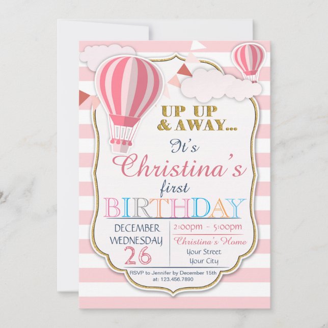 Hot Air Balloon Birthday Party Invitation (Front)