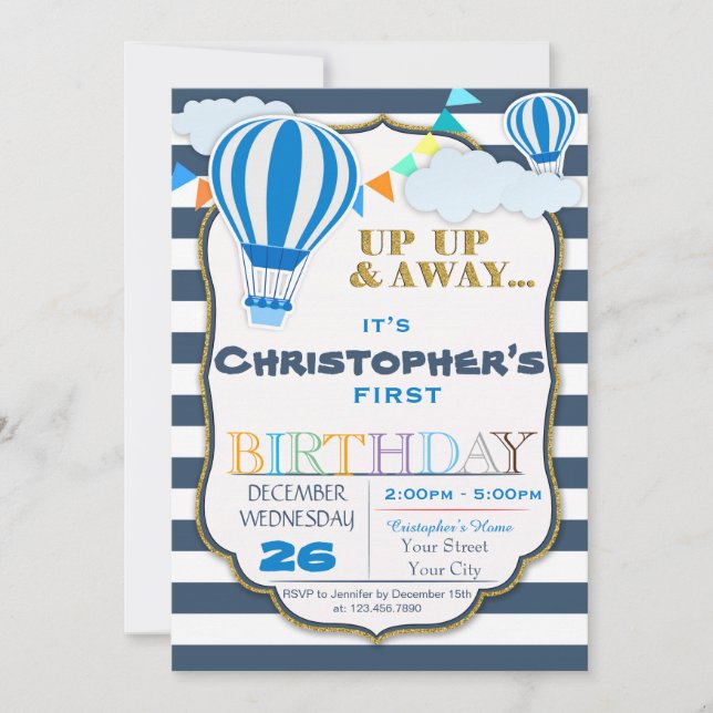 Hot Air Balloon Birthday Party Invitation, Invitation (Front)