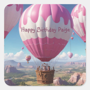 Hot Air Balloon Birthday Square Sticker