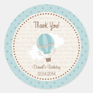 Hot Air Balloon Birthday Sticker Blue