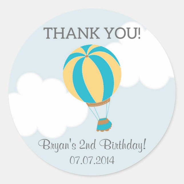Hot Air Balloon Birthday Thank You Stickers (Front)