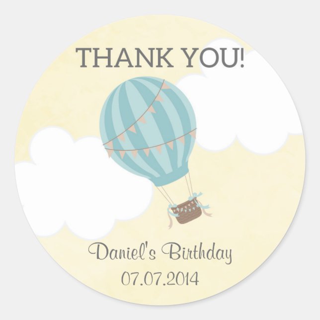 Hot Air Balloon Birthday Thank You Stickers (Front)