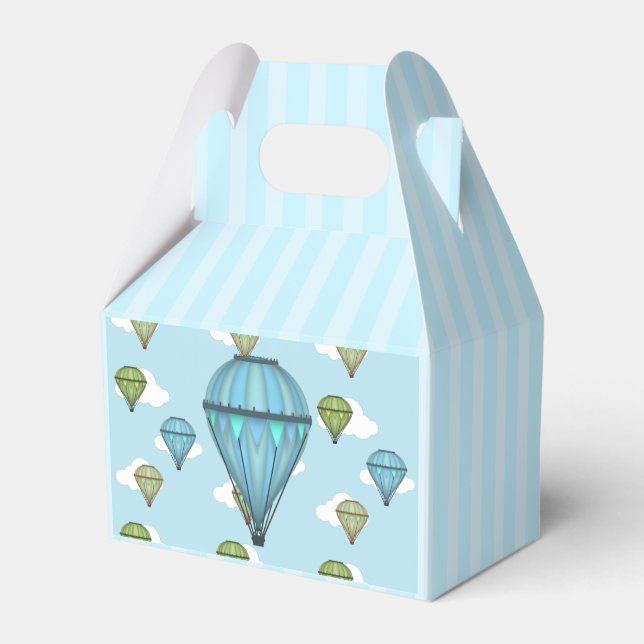 Hot Air Balloon Blue and Green Cloudy Sky Favour Box (Front Side)