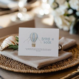 Hot air balloon blue baby shower bring a book  card