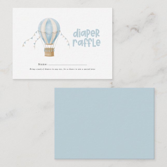 Hot air balloon blue baby shower diaper raffle card (Front/Back)