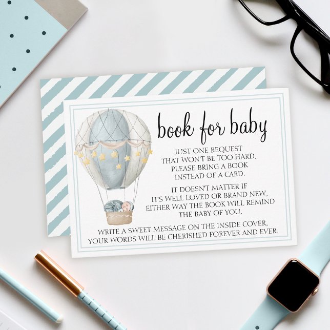 Hot air balloon blue baby shower enclosure cards (Creator Uploaded)