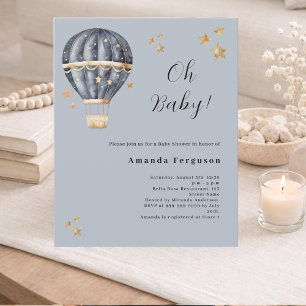 Hot air balloon blue boy Baby Shower invitation