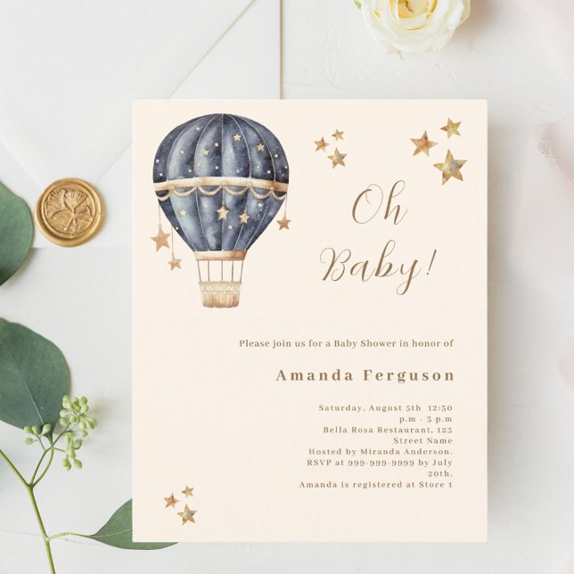 Hot air balloon blue boy Baby Shower invitation (Creator Uploaded)