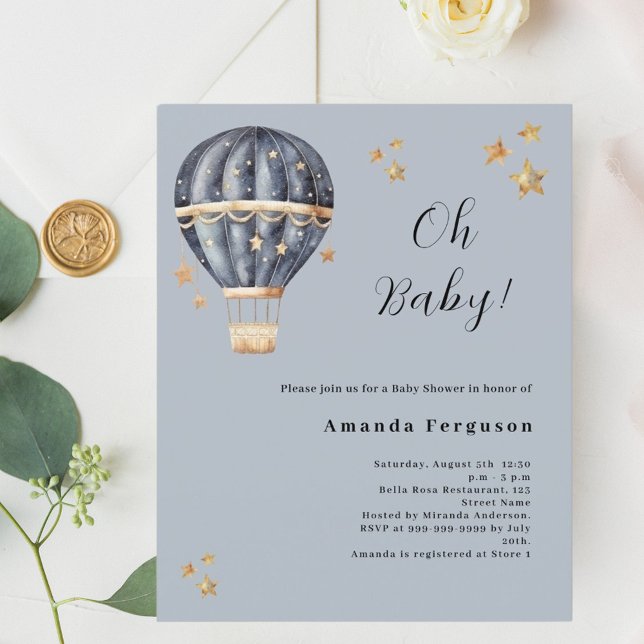 Hot air balloon blue boy Baby Shower invitation (Creator Uploaded)
