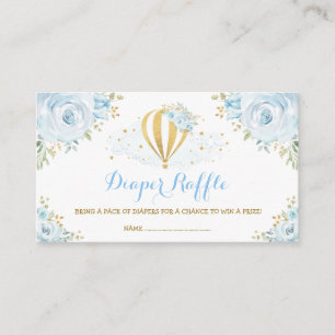 Hot Air Balloon Blue Gold Floral Diaper Raffle Enclosure Card