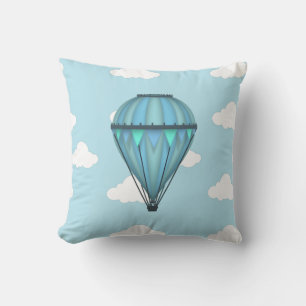 Hot Air Balloon  Blue Sky with Clouds Cushion