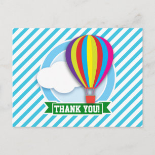 Hot Air Balloon; Blue & White Stripes Postcard