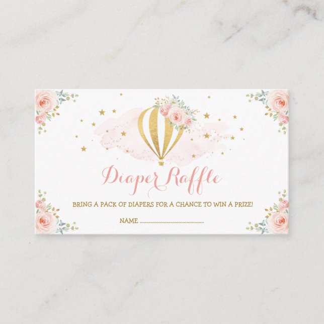 Hot Air Balloon Blush Floral Baby Diaper Raffle Enclosure Card (Front)