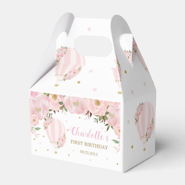 Hot Air Balloon Blush Pink Floral Photo Thank You  Favour Box (Front Side)