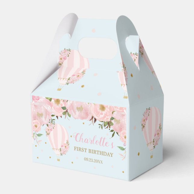 Hot Air Balloon Blush Pink Floral Photo Thank You  Favour Box (Front Side)