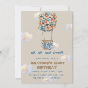  Hot Air Balloon boy 1st Birthday Invitation