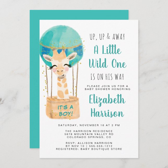 Hot Air Balloon Boy Baby Shower Invitation (Front/Back)