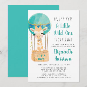 Hot Air Balloon Boy Baby Shower Invitation