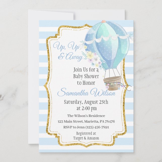 Hot Air Balloon Boy Baby Shower Invitation (Front)