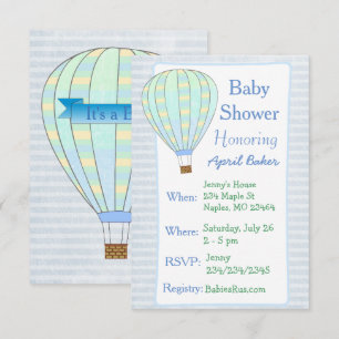 Hot Air Balloon Boy Baby Shower Invitation