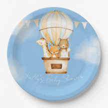 Hot Air Balloon Boy Baby Shower Paper Plate