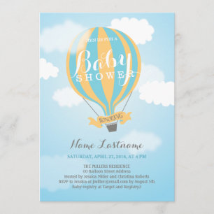 Hot Air Balloon Boy Blue Yellow Baby Shower Invite