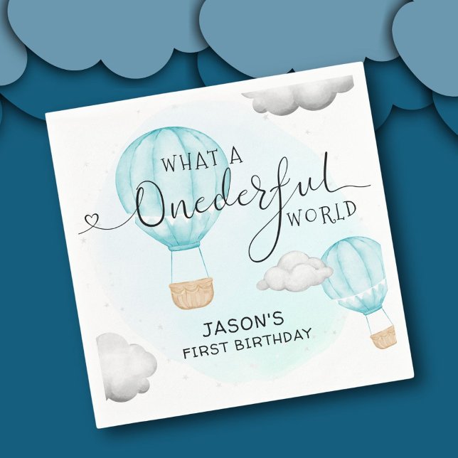 Hot Air Balloon Boys First Birthday Napkin (Creator Uploaded)
