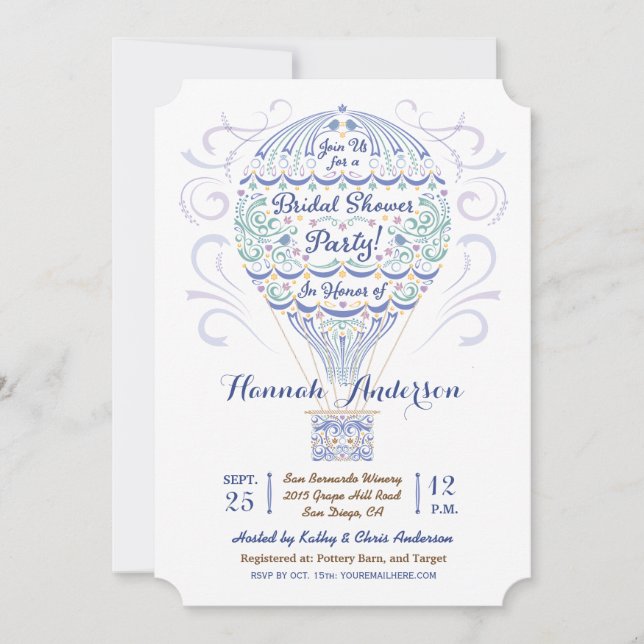 Hot Air Balloon Bridal Shower Invitation II (Front)