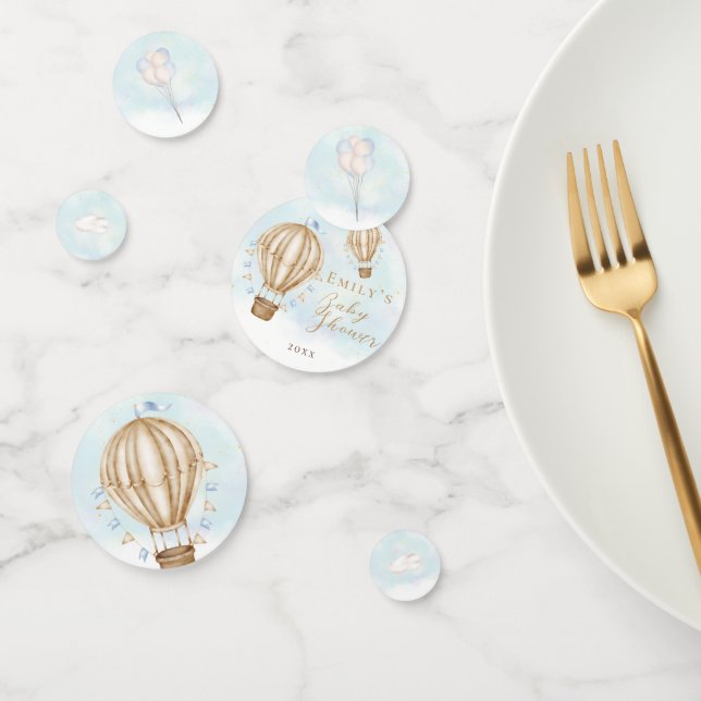 Hot air balloon brown flag blue clouds Baby Shower Confetti (Group)