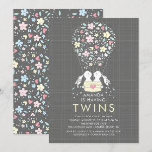 Hot Air Balloon Bunny TWINS Baby Shower Invitation