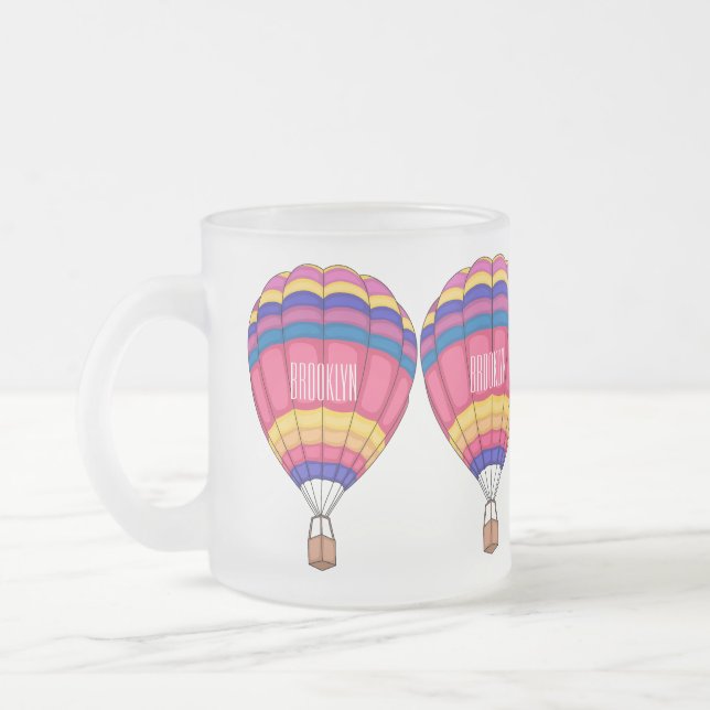 Hot air balloon cartoon illustration frosted glass coffee mug (Left)