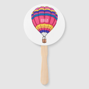 Hot air balloon cartoon illustration  hand fan