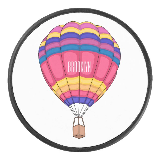 Hot air balloon cartoon illustration  hockey puck (Front)