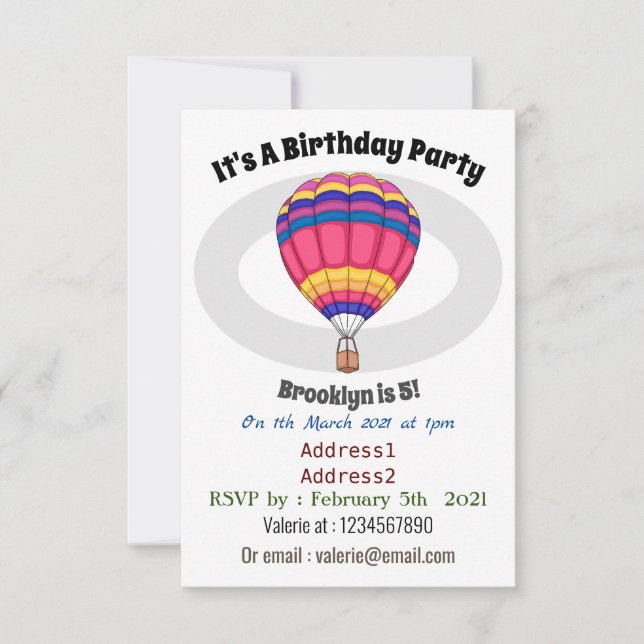 Hot air balloon cartoon illustration invitation (Front)