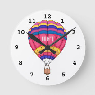 Hot air balloon cartoon illustration  round clock