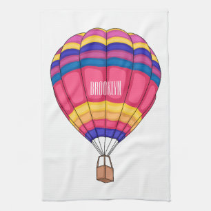 Hot air balloon cartoon illustration  tea towel