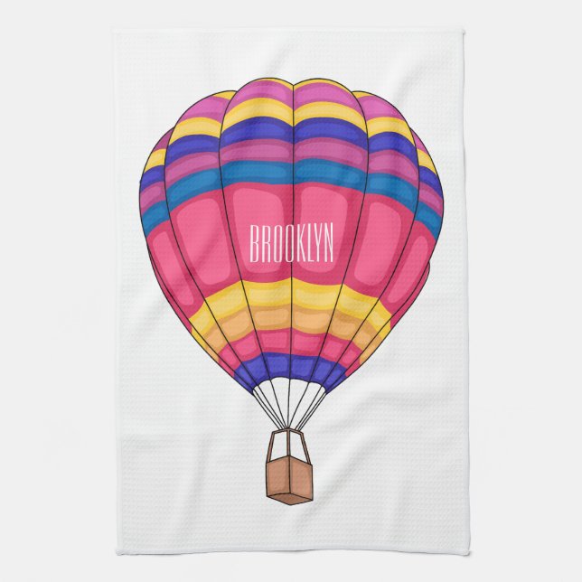 Hot air balloon cartoon illustration  tea towel (Vertical)