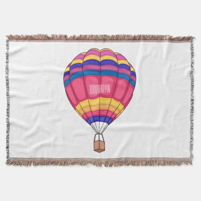 Hot air balloon cartoon illustration throw blanket (Front)