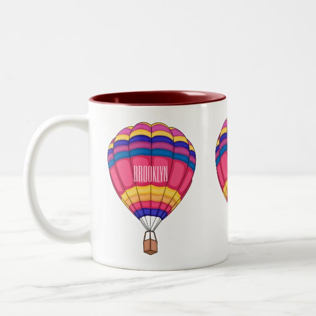 Hot air balloon cartoon illustration Two-Tone coffee mug (Left)