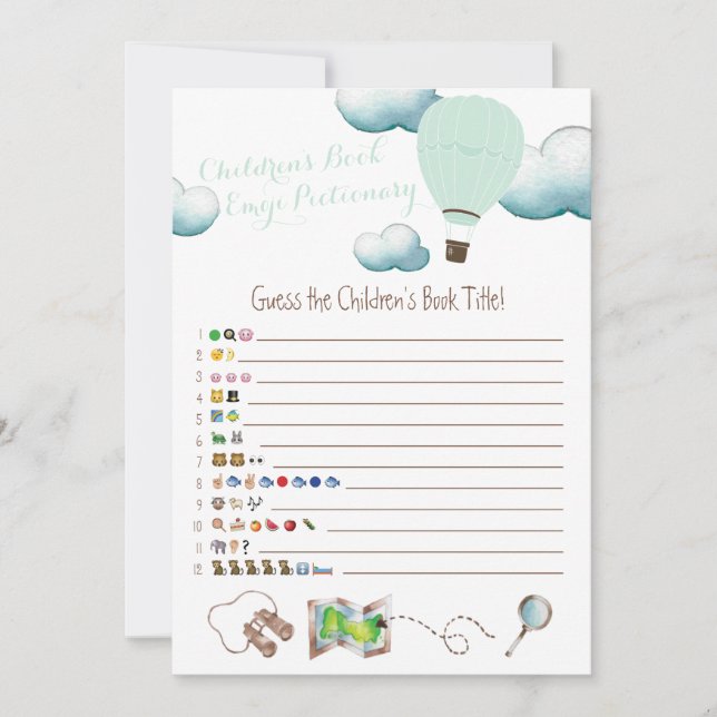 Hot Air Balloon Children's Book Emoji Baby Shower  Invitation (Front)