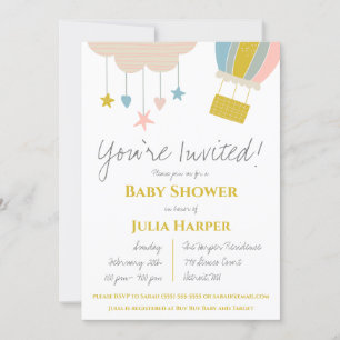 Hot Air Balloon & Cloud Gender Neutral Baby Shower Invitation