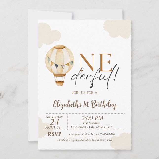 Hot Air Balloon Clouds 1st Birthday Party Invitation (Front)