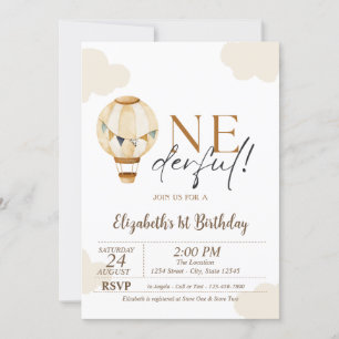 Hot Air Balloon Clouds 1st Birthday Party Invitation