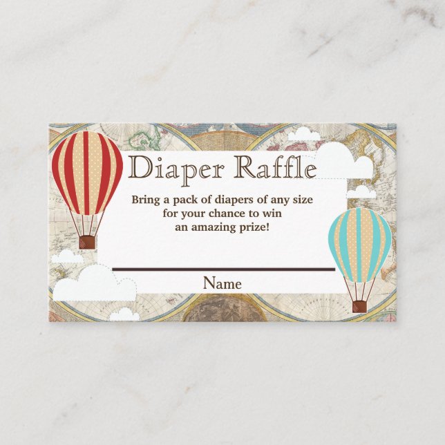 Hot Air Balloon & Clouds World Map Diaper Raffle Enclosure Card (Front)