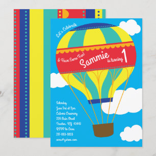Hot Air Balloon Colourful 1st Birthday Invitations