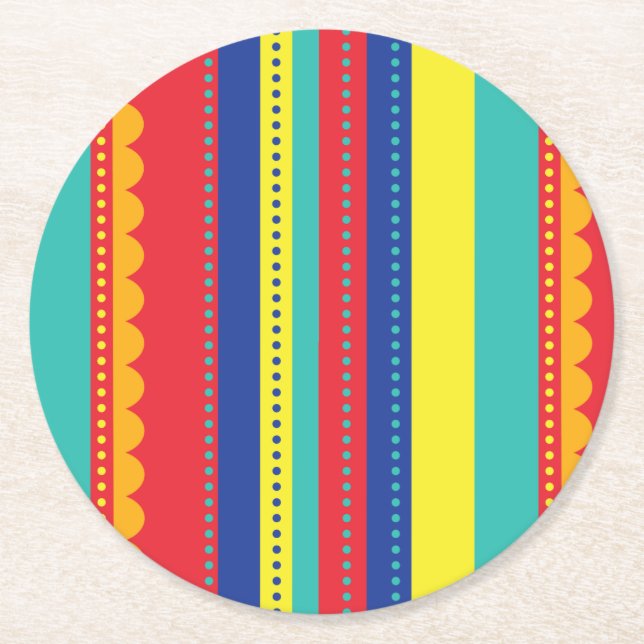 Hot Air Balloon Colourful Birthday Party Round Paper Coaster (Front)