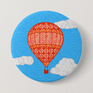 Hot Air Balloon, Coral Orange Against a Blue Sky 7.5 Cm Round Badge